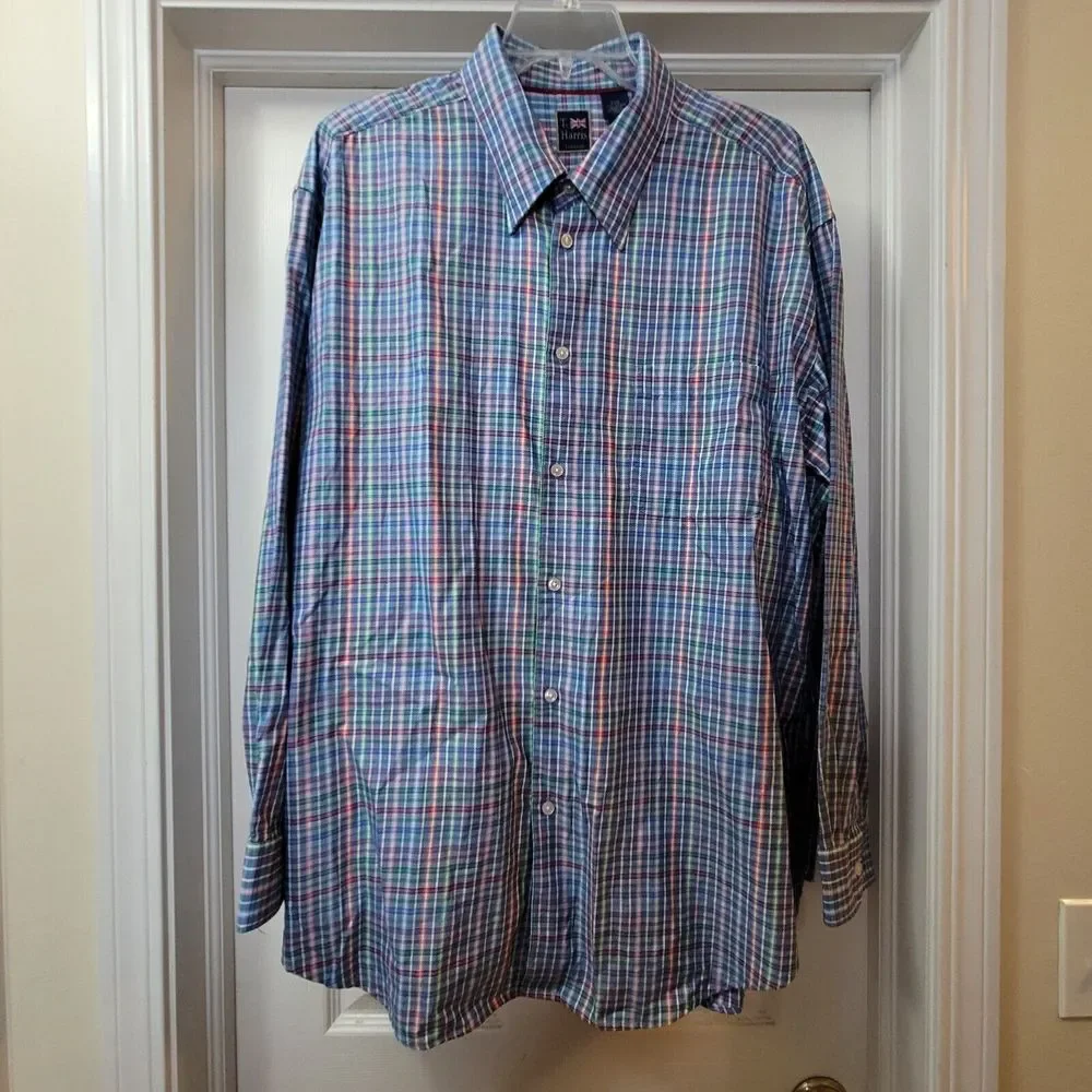 T. Harris‎ London Plaid Long Sleeve Button Down Shirt Size XXL